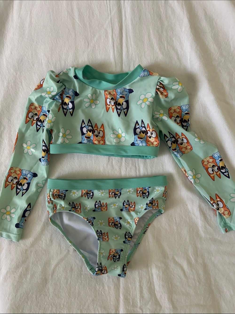Girls Mint Green Long-Sleeve Rashguard Two-Piece Swim Set